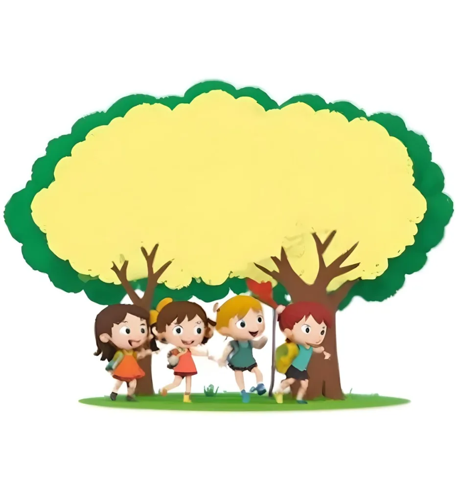 Four Caucasian Girls With An Average Age Of 8 Under A Tree With A Yellow Space For Text 24 187f