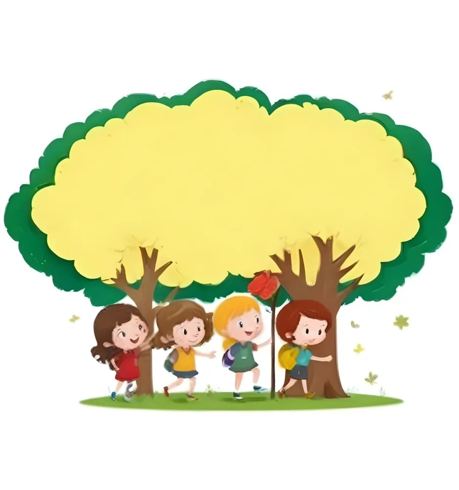 Four Caucasian Girls With An Average Age Of 8 Under A Tree With A Yellow Space For Text 47 80b0