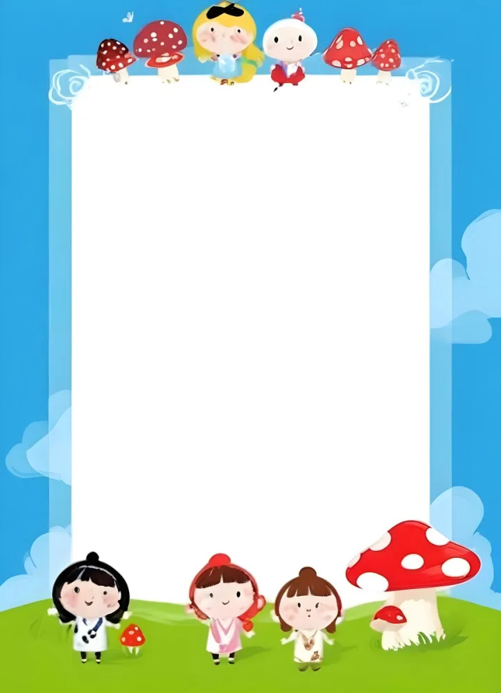 Frame With Cartoon Characters And A Mushroom At The Bottom Blue Sky With Clouds On The Background 21 3a3f