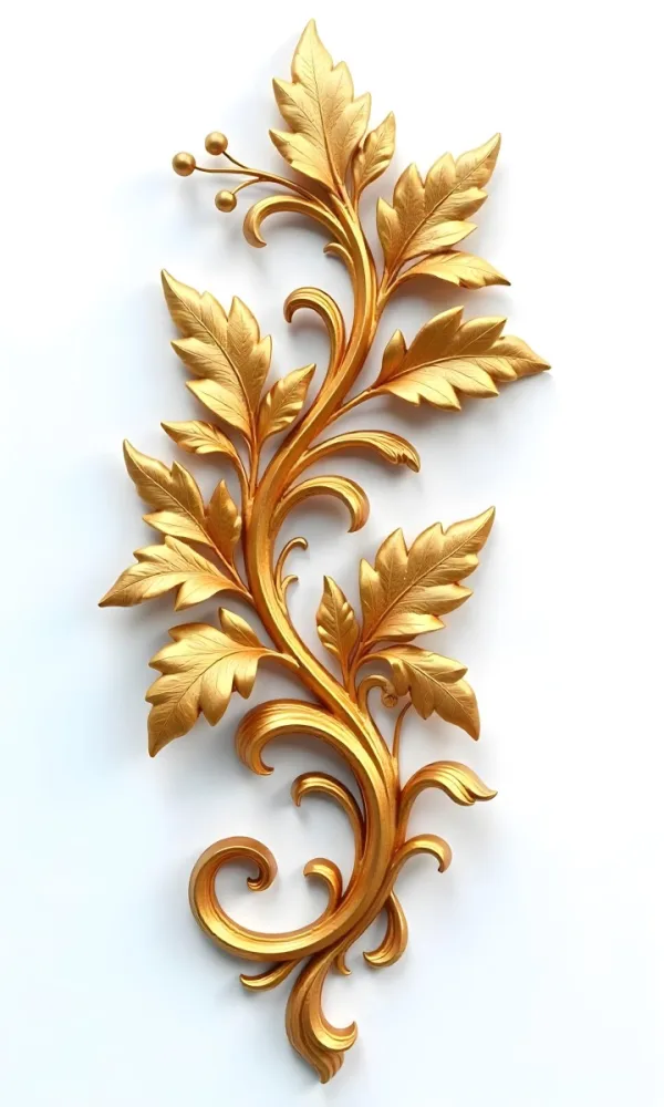Golden Floral Ornament With Leaves And Berries Swirling Tendrils Elegant Design Shimmering Texture Isolated On A White Background Decorative Element Vintage Style Intricate Details Ornate Pattern 1 4971