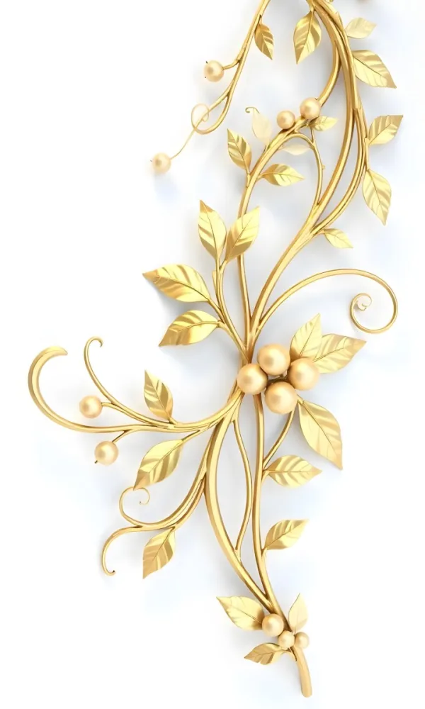 Golden Floral Ornament With Leaves And Berries Swirling Tendrils Elegant Design Shimmering Texture Isolated On A White Background Decorative Element Vintage Style Intricate Details Ornate Pattern 13 B39b