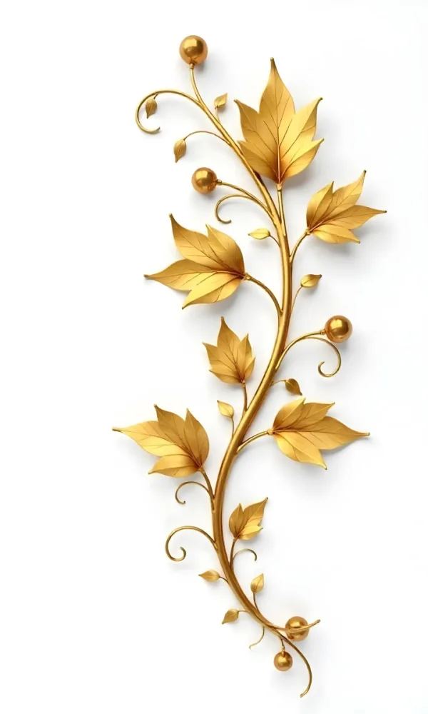 Golden Floral Ornament With Leaves And Berries Swirling Tendrils Elegant Design Shimmering Texture Isolated On A White Background Decorative Element Vintage Style Intricate Details Ornate Pattern 22 Bbfd