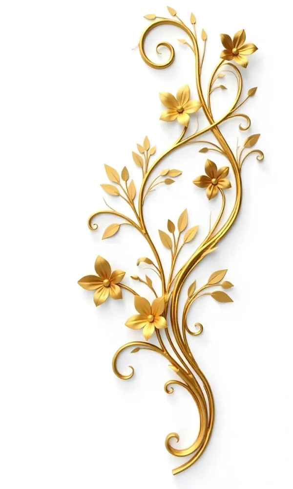 Golden Floral Ornament With Leaves And Berries Swirling Tendrils Elegant Design Shimmering Texture Isolated On A White Background Decorative Element Vintage Style Intricate Details Ornate Pattern 24 36cd