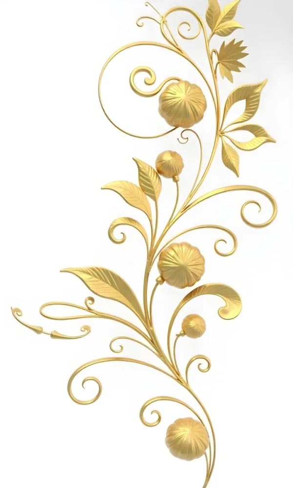 Golden Floral Ornament With Leaves And Berries Swirling Tendrils Elegant Design Shimmering Texture Isolated On A White Background Decorative Element Vintage Style Intricate Details Ornate Pattern 32 D22b
