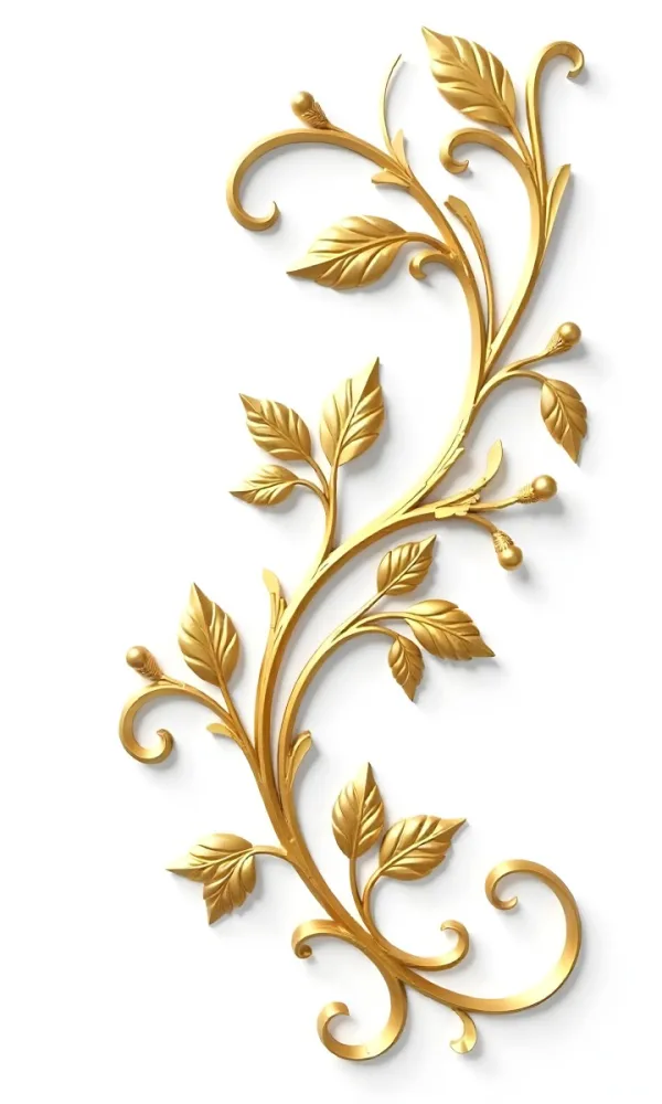 Golden Floral Ornament With Leaves And Berries Swirling Tendrils Elegant Design Shimmering Texture Isolated On A White Background Decorative Element Vintage Style Intricate Details Ornate Pattern 33 Edec