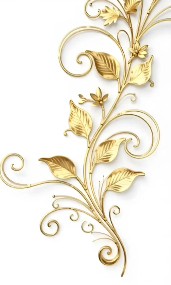 Golden Floral Ornament With Leaves And Berries Swirling Tendrils Elegant Design Shimmering Texture Isolated On A White Background Decorative Element Vintage Style Intricate Details Ornate Pattern 34 3cc8