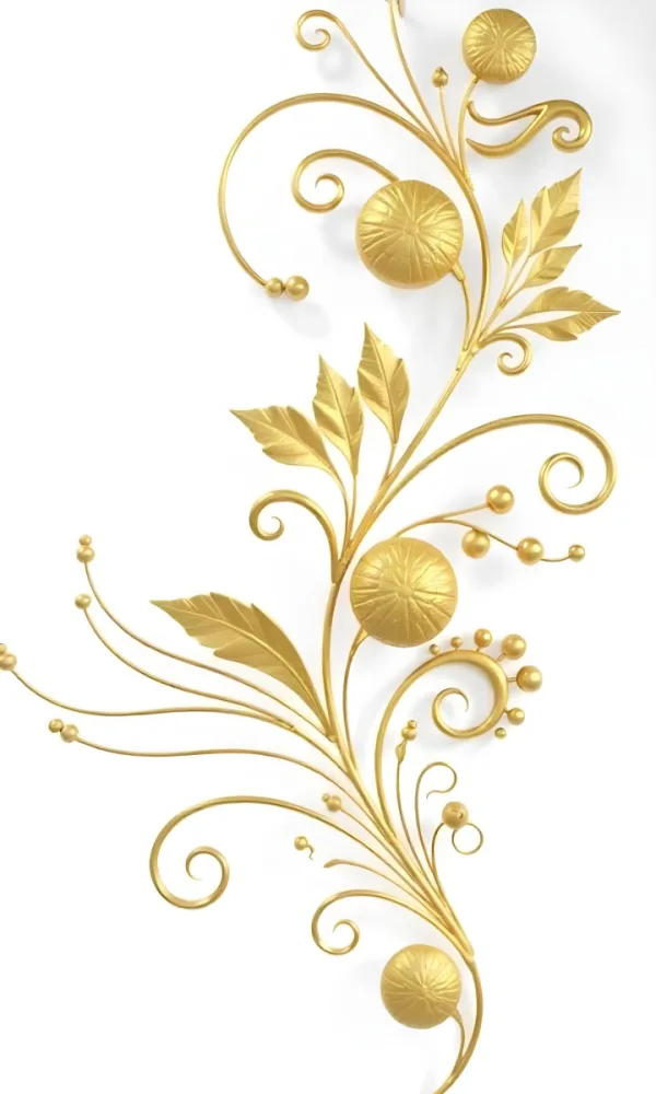 Golden Floral Ornament With Leaves And Berries Swirling Tendrils Elegant Design Shimmering Texture Isolated On A White Background Decorative Element Vintage Style Intricate Details Ornate Pattern 35 52dd