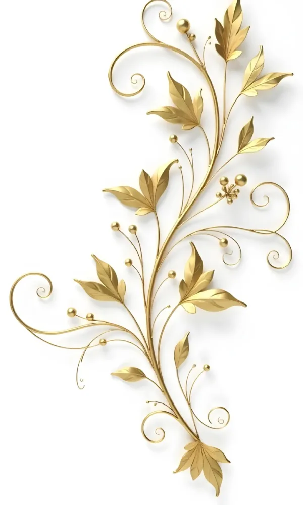 Golden Floral Ornament With Leaves And Berries Swirling Tendrils Elegant Design Shimmering Texture Isolated On A White Background Decorative Element Vintage Style Intricate Details Ornate Pattern 36 9bac