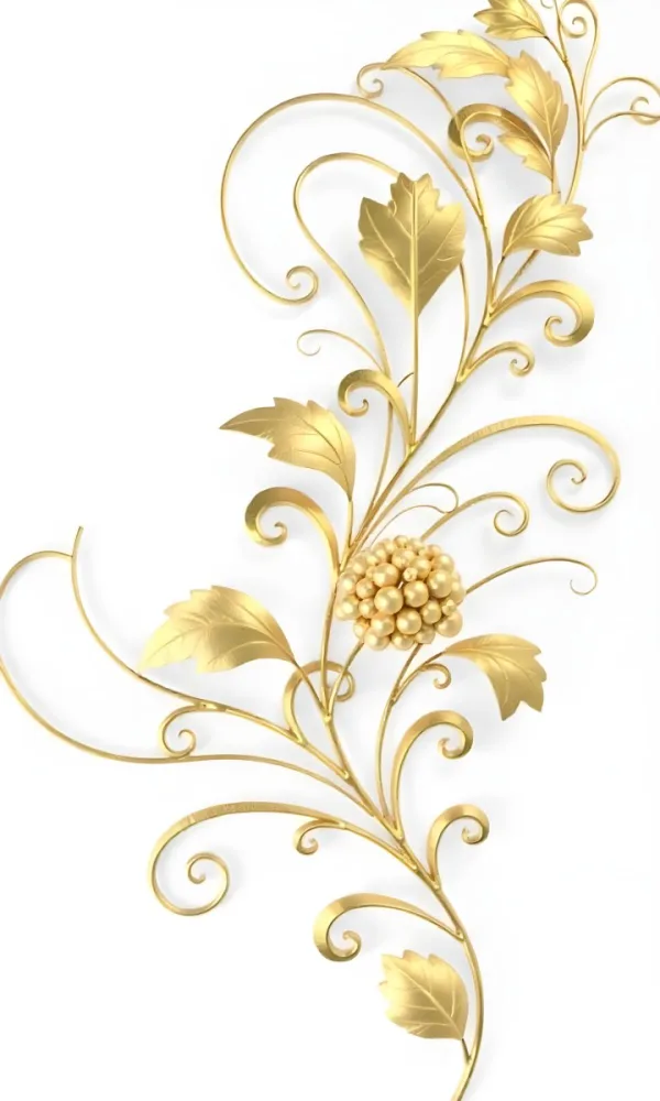 Golden Floral Ornament With Leaves And Berries Swirling Tendrils Elegant Design Shimmering Texture Isolated On A White Background Decorative Element Vintage Style Intricate Details Ornate Pattern 4 E8d8
