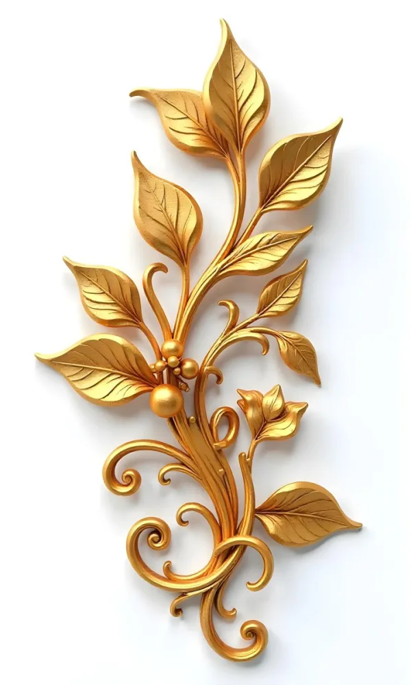 Golden Floral Ornament With Leaves And Berries Swirling Tendrils Elegant Design Shimmering Texture Isolated On A White Background Decorative Element Vintage Style Intricate Details Ornate Pattern 5 4903