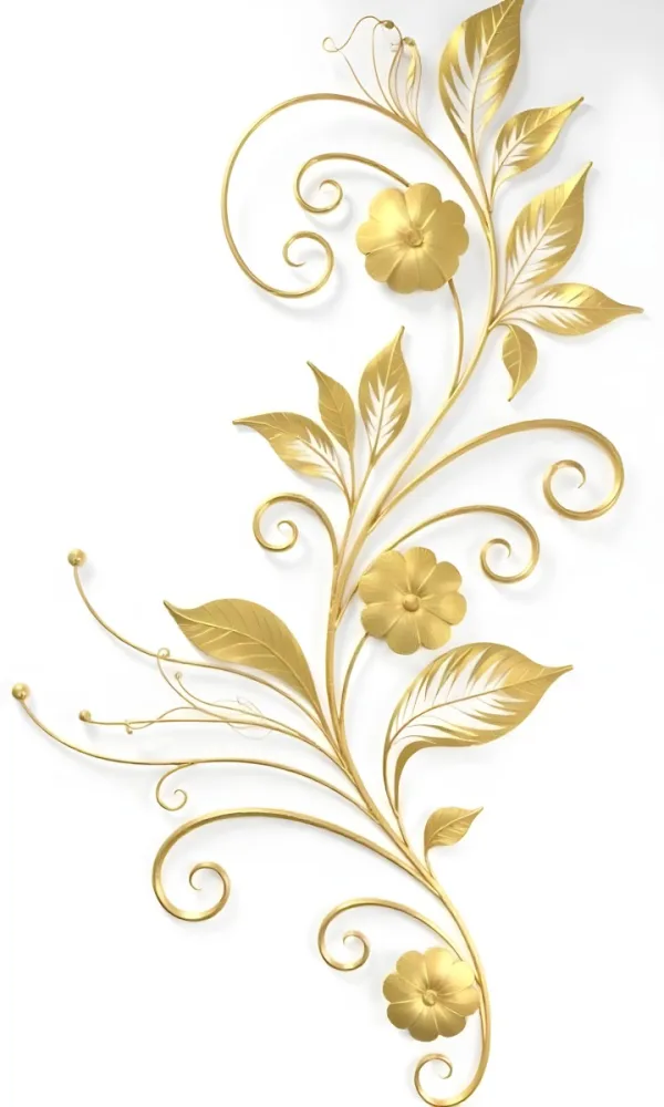 Golden Floral Ornament With Leaves And Berries Swirling Tendrils Elegant Design Shimmering Texture Isolated On A White Background Decorative Element Vintage Style Intricate Details Ornate Pattern 6 C6d5