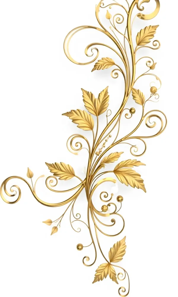 Golden Floral Ornament With Leaves And Berries Swirling Tendrils Elegant Design Shimmering Texture Isolated On A White Background Decorative Element Vintage Style Intricate Details Ornate Pattern 8 F544