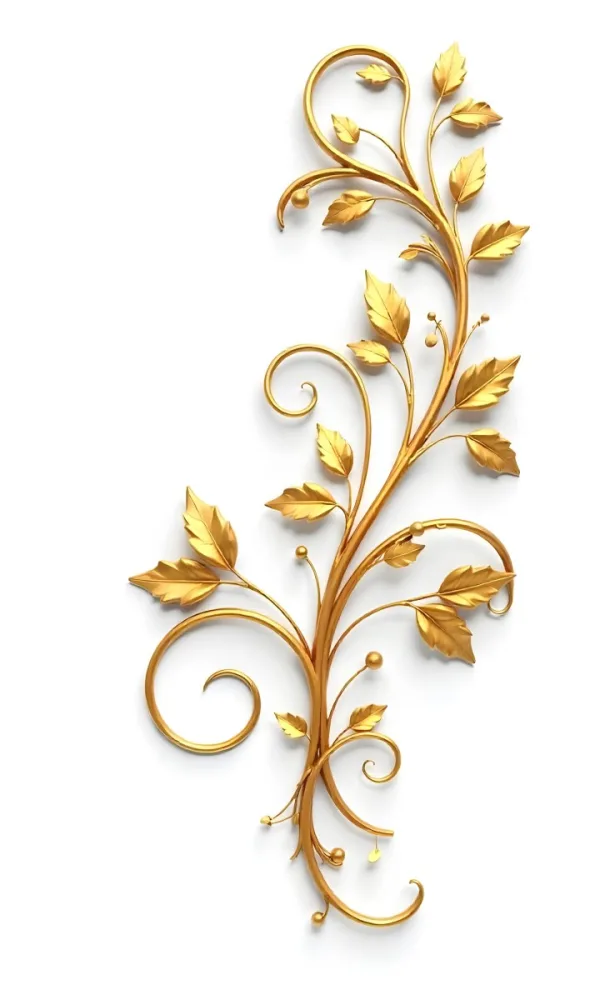 Golden Floral Ornament With Leaves And Berries Swirling Tendrils Elegant Design Shimmering Texture Isolated On A White Background Decorative Element Vintage Style Intricate Details Ornate Pattern 9 3eb0