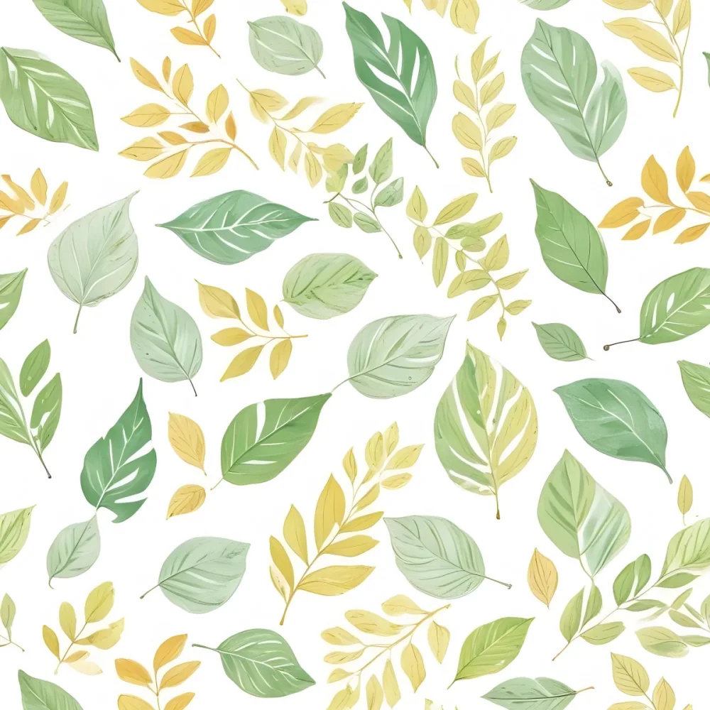Green And Yellow Leaves Scattered Across A White Background 13 E6a6