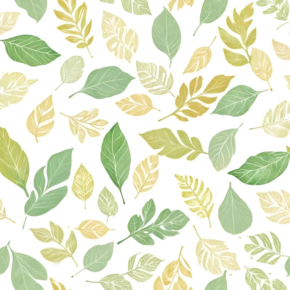 Green And Yellow Leaves Scattered Across A White Background 15 C421