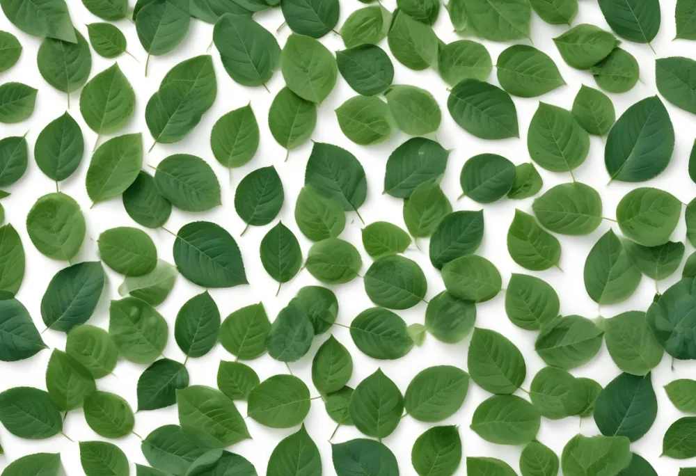 Green And Yellow Leaves Scattered Across A White Background 51 5909