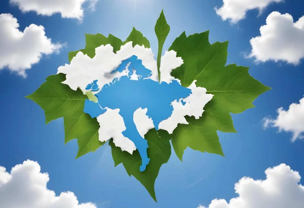 Green Leaf With A World Map Shape Cut Out Revealing A Blue Sky With Fluffy White Clouds Symbolizing Environmental Awareness And Global Sustainability 33 25d3