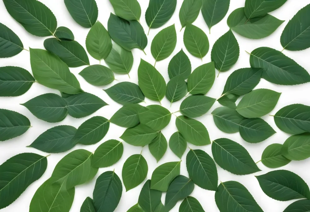 Green Leaves Close Up View Of Various Shapes And Sizes Of Fresh Vibrant Green Leaves Against A White Background 29 7046