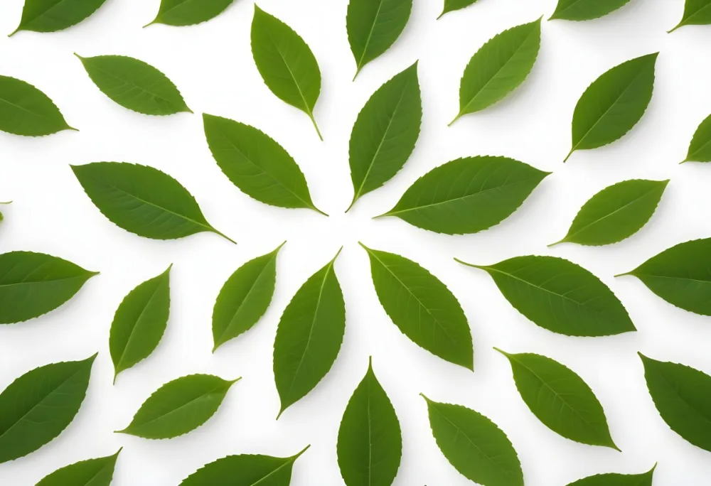 Green Leaves Close Up View Of Various Shapes And Sizes Of Fresh Vibrant Green Leaves Against A White Background 38 D19c