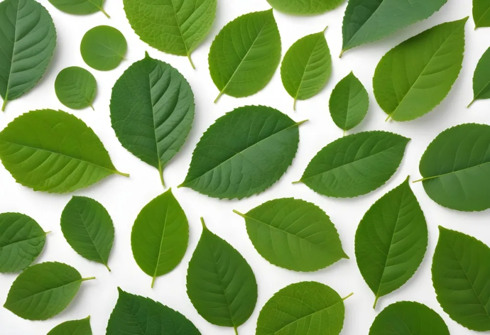 Green Leaves Close Up View Of Various Shapes And Sizes Of Fresh Vibrant Green Leaves Against A White Background 5 8b65