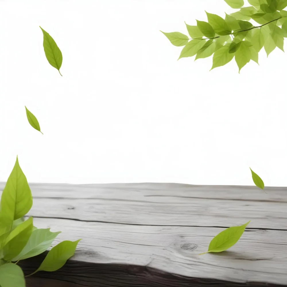Green Leaves Floating Over A Wooden Surface 5 9abb