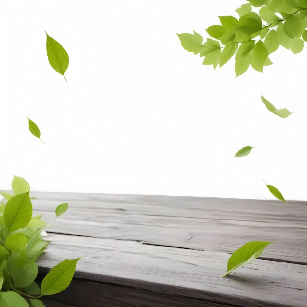 Green Leaves Floating Over A Wooden Surface 8 515d
