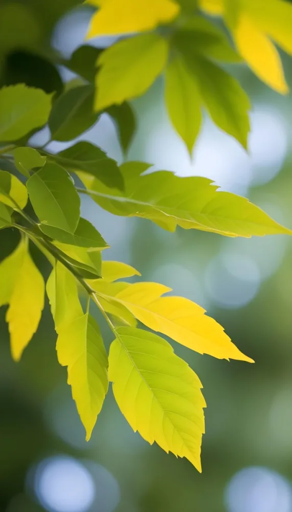 Green Leaves On A Branch Against A Blurred Green Background 12 7969
