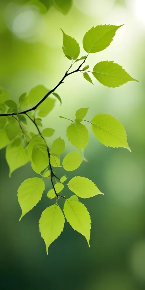 Green Leaves On A Branch Against A Blurred Green Background 16 99ee