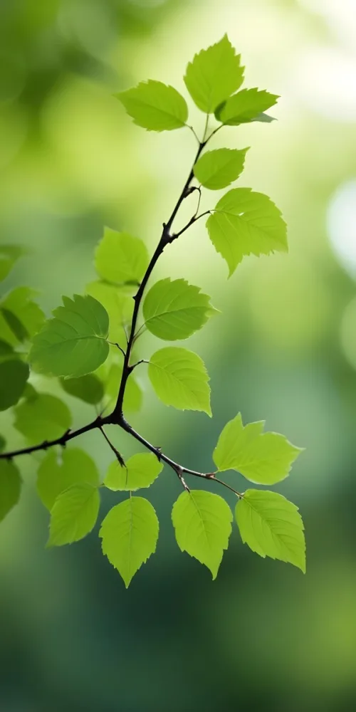 Green Leaves On A Branch Against A Blurred Green Background 17 8368