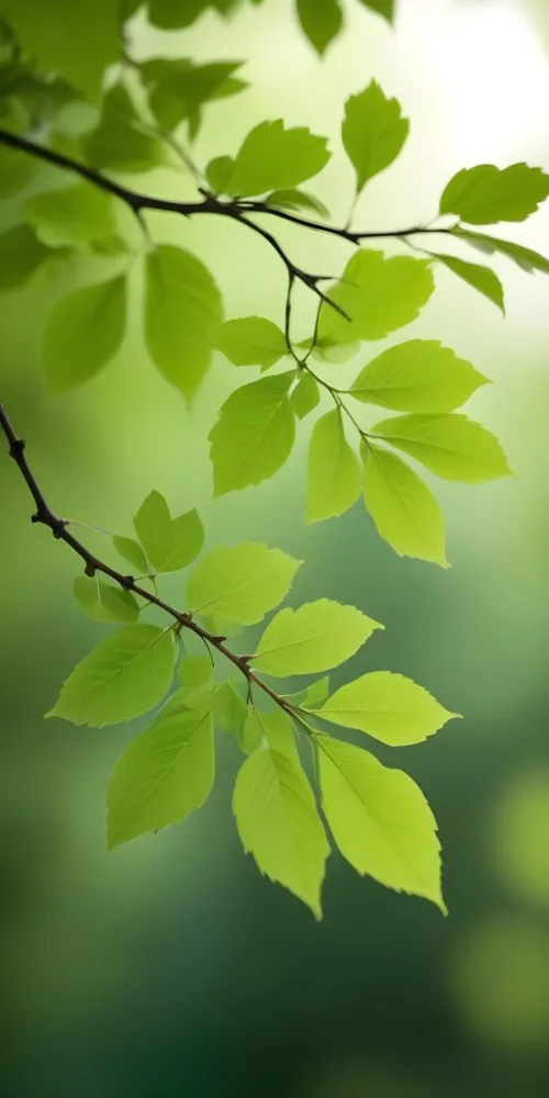 Green Leaves On A Branch Against A Blurred Green Background 18 4e53