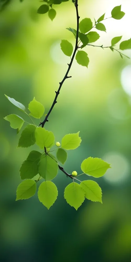 Green Leaves On A Branch Against A Blurred Green Background 2 A1f1