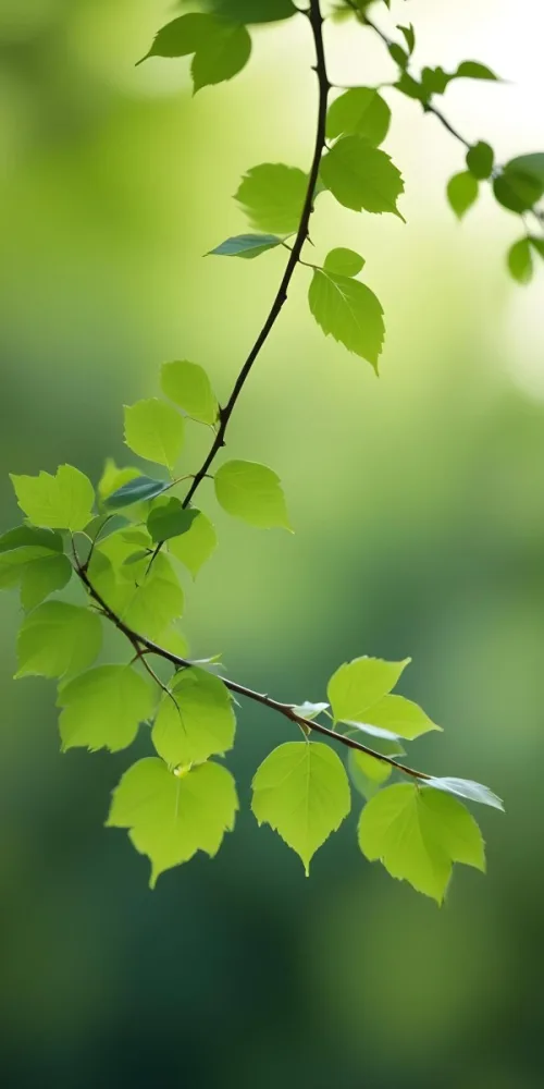 Green Leaves On A Branch Against A Blurred Green Background 20 959e