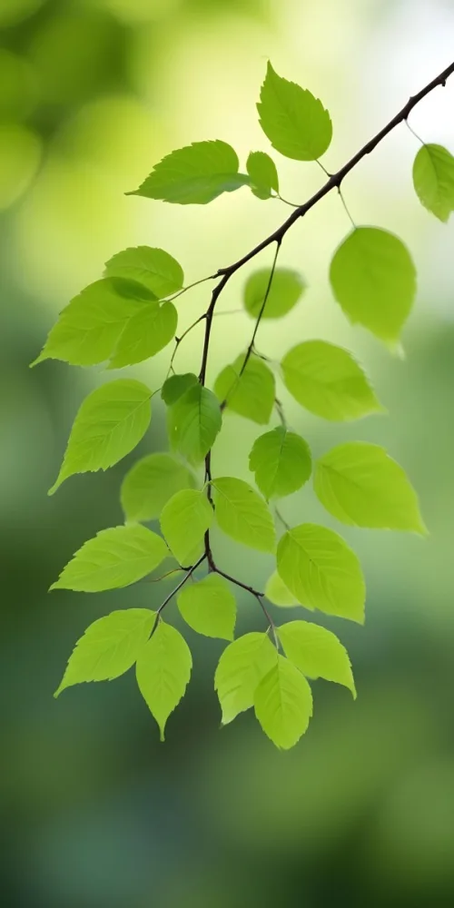 Green Leaves On A Branch Against A Blurred Green Background 21 15ed