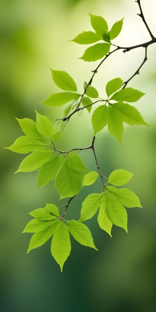 Green Leaves On A Branch Against A Blurred Green Background 3 2f05