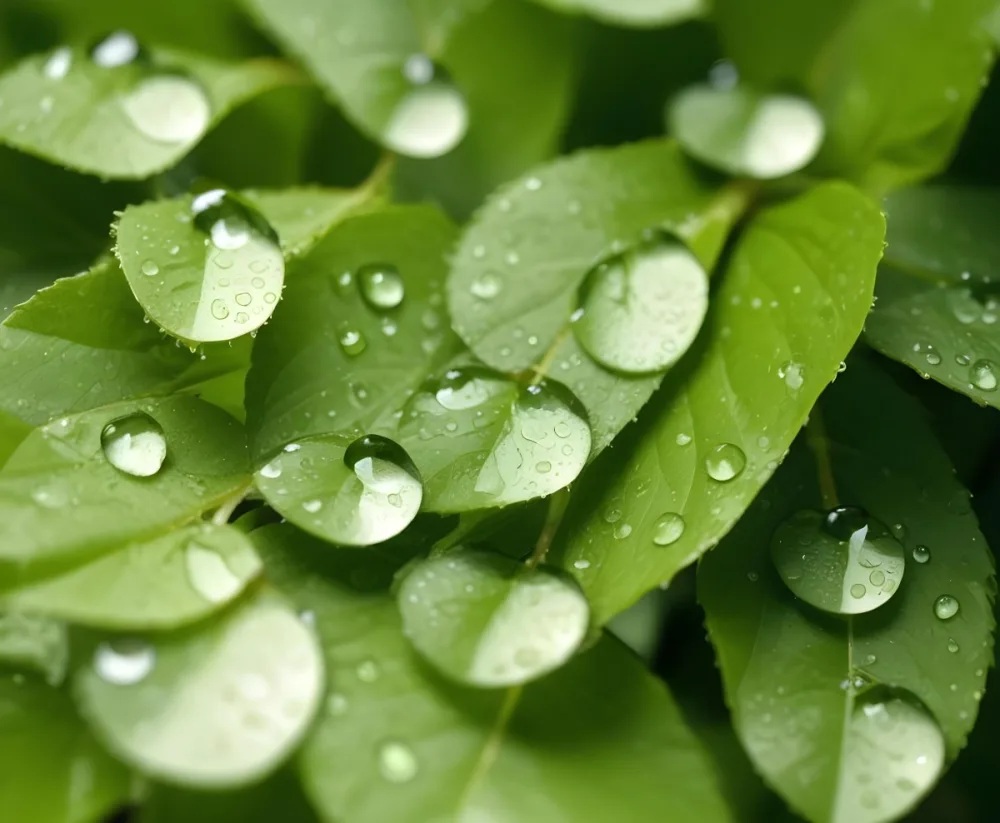 Green Leaves With Water Droplets 8 E311