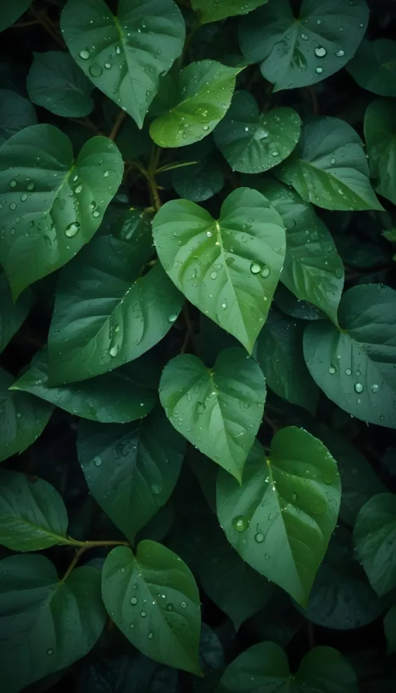 Green Leaves With Water Droplets Lush Foliage In A Dark Natural Environment 12 280e