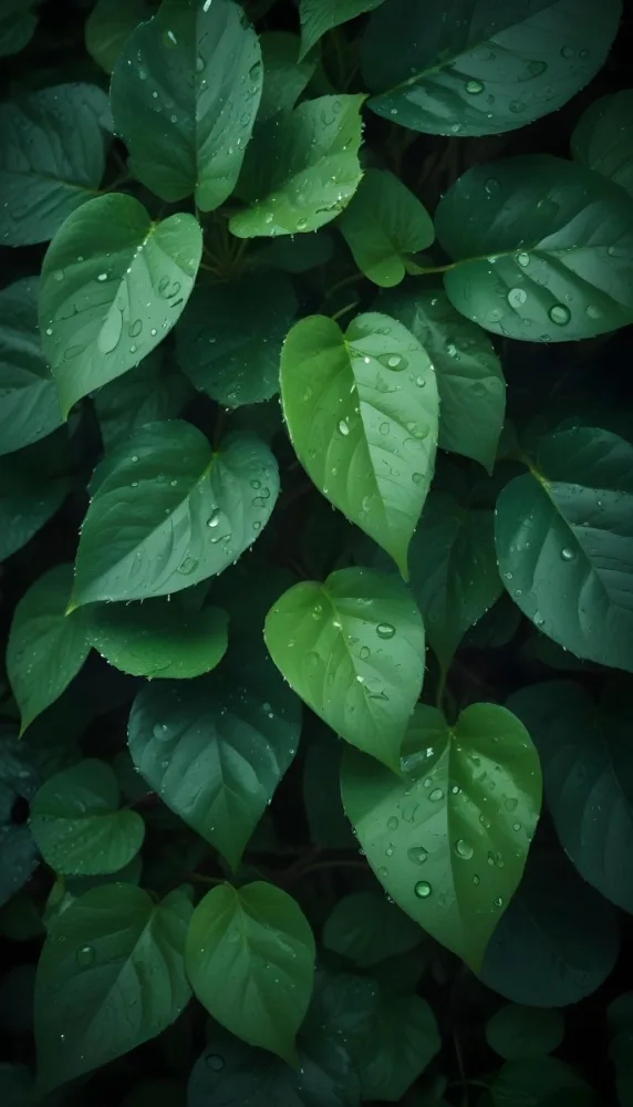 Green Leaves With Water Droplets Lush Foliage In A Dark Natural Environment 2 F1cc