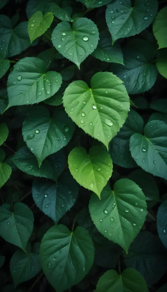Green Leaves With Water Droplets Lush Foliage In A Dark Natural Environment 3 2bef