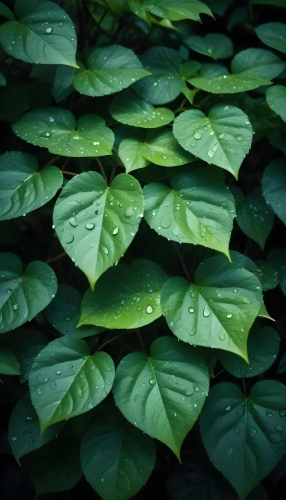 Green Leaves With Water Droplets Lush Foliage In A Dark Natural Environment 6 19a1