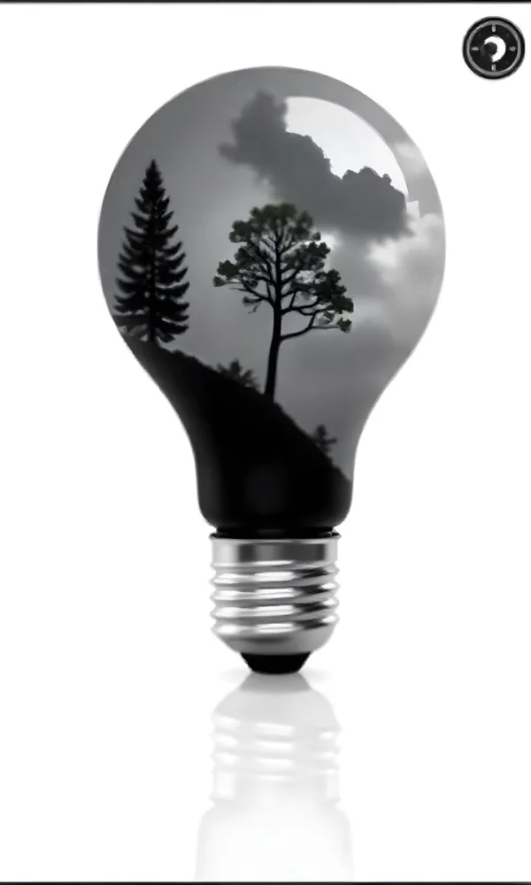 Light Bulb With A Tree Inside Dark And Cloudy Sky Black And White Tones On A Black Background Concept Of Nature And Energy 22 5843