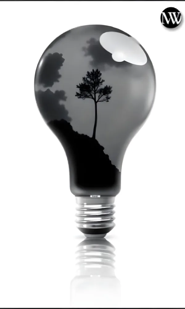 Light Bulb With A Tree Inside Dark And Cloudy Sky Black And White Tones On A Black Background Concept Of Nature And Energy 24 4952