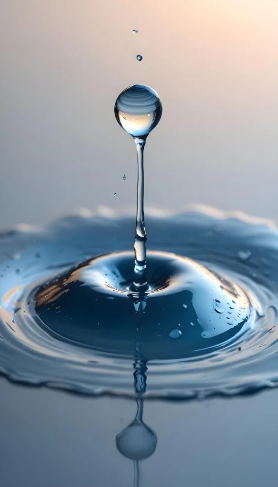 Minimal Soft Studio Light Photography A Close Up Of A Water Droplet Splashing On A Surface Creating A Circular Pattern With Ripples And Reflections High Detail Solid Bold Color Background 14 5043