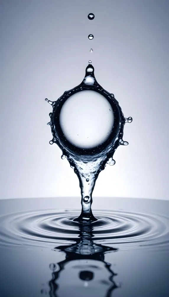 Minimal Soft Studio Light Photography A Close Up Of A Water Droplet Splashing On A Surface Creating A Circular Pattern With Ripples And Reflections High Detail Solid Bold Color Background 4 9a96