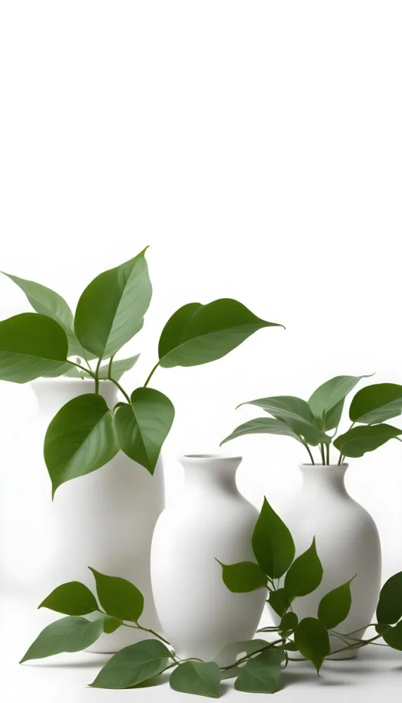 Minimal Soft Studio Light Photography Green Leaves In White Vases On A White Background High Detail Solid Bold Color Background 5 Cb4d