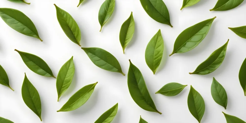 Minimal Soft Studio Light Photography Green Tea Leaves Floating Against A White Background High Detail Solid Bold Color Background 33 Aaa5