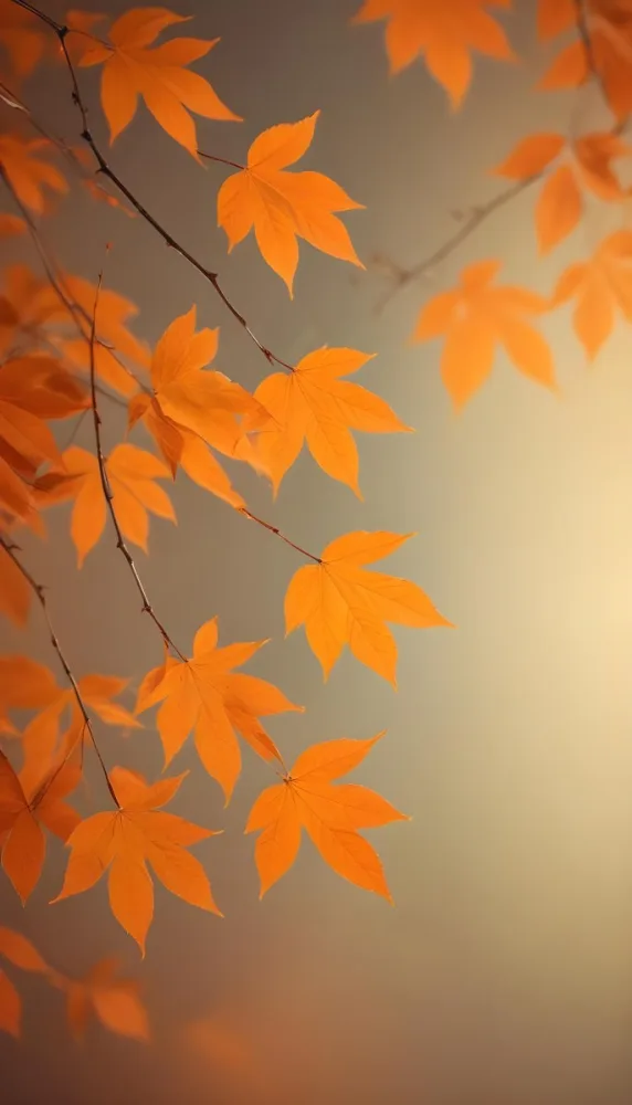 Minimal Soft Studio Light Photography Orange Leaves On Branches With A Soft Blurred Background Of Light And Colors Creating A Warm Autumnal Atmosphere High Detail Solid Bold Color Background 12 C505