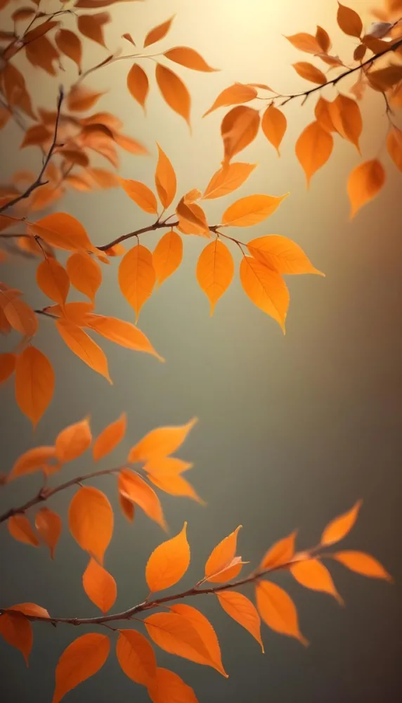 Minimal Soft Studio Light Photography Orange Leaves On Branches With A Soft Blurred Background Of Light And Colors Creating A Warm Autumnal Atmosphere High Detail Solid Bold Color Background 17 De64