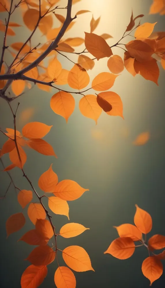 Minimal Soft Studio Light Photography Orange Leaves On Branches With A Soft Blurred Background Of Light And Colors Creating A Warm Autumnal Atmosphere High Detail Solid Bold Color Background 2 8d8c