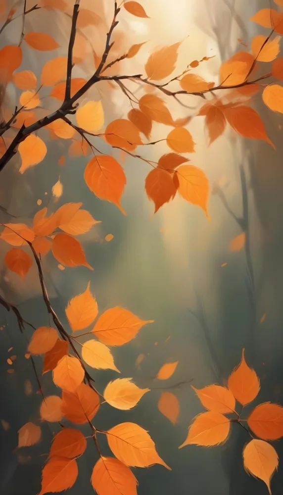 Minimal Soft Studio Light Photography Orange Leaves On Branches With A Soft Blurred Background Of Light And Colors Creating A Warm Autumnal Atmosphere High Detail Solid Bold Color Background 23 Ab94