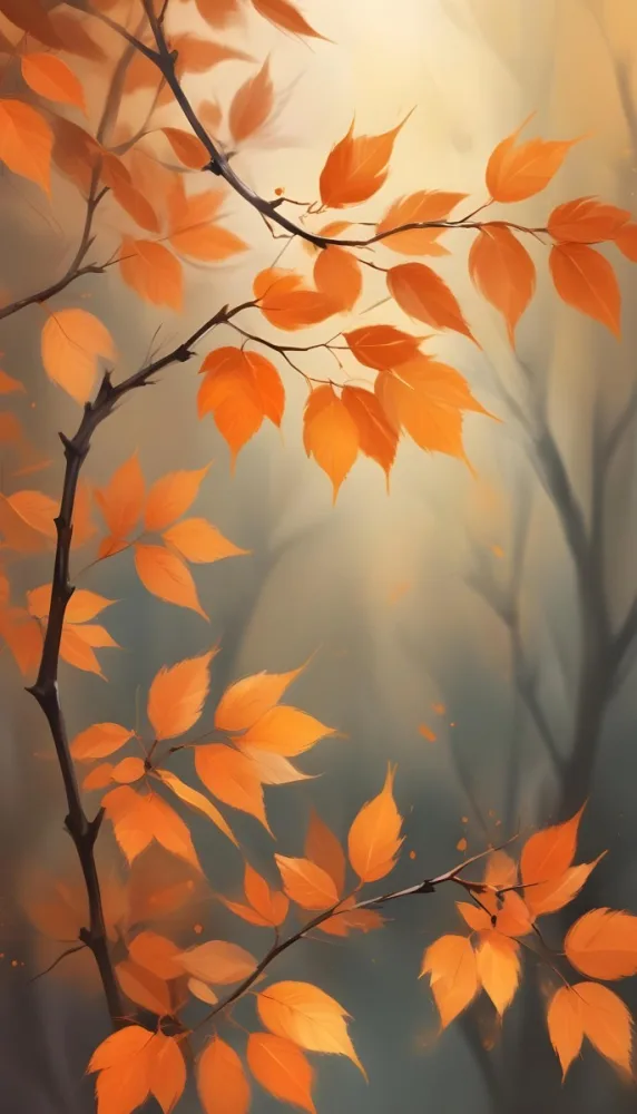 Minimal Soft Studio Light Photography Orange Leaves On Branches With A Soft Blurred Background Of Light And Colors Creating A Warm Autumnal Atmosphere High Detail Solid Bold Color Background 24 5478